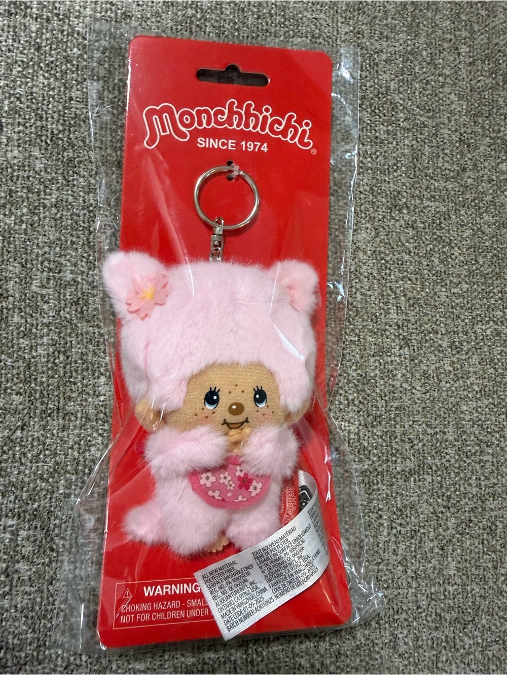 Monchhichi Pink Plush Keychain